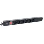 Блок розеток PDU TERACOM 19" 1U 16А/250В 6 розеток Schuko с выключателем шнур питания длиной 2 метра сечение 3x1,5 мм2 вилка Schuko корпус пластик черный