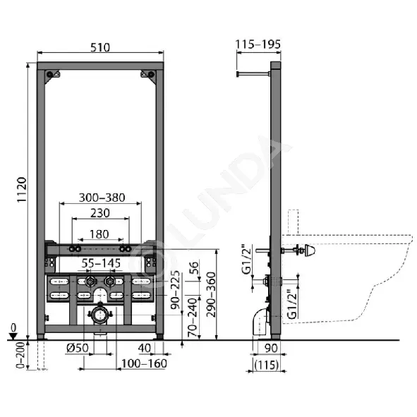 Инсталляция для биде A105/1120, монтажная высота 1120 мм, ALCA