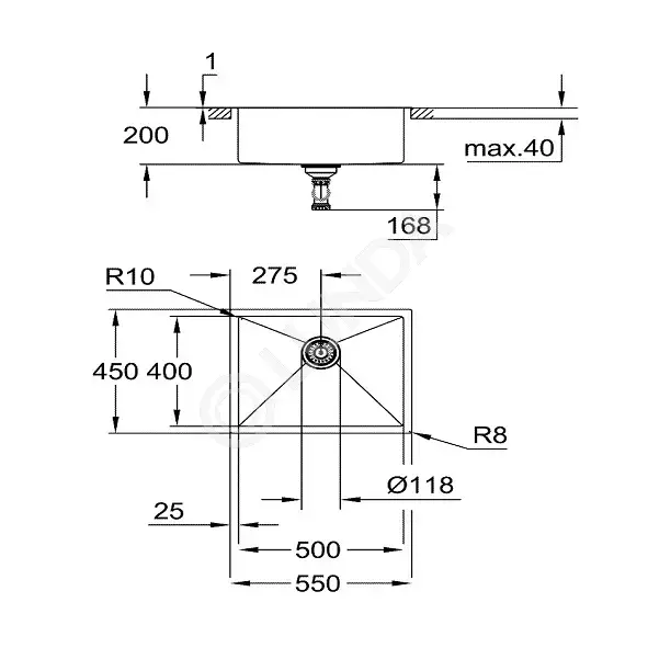 Мойка K700 Sink 60-S 55/45 1.0, Grohe