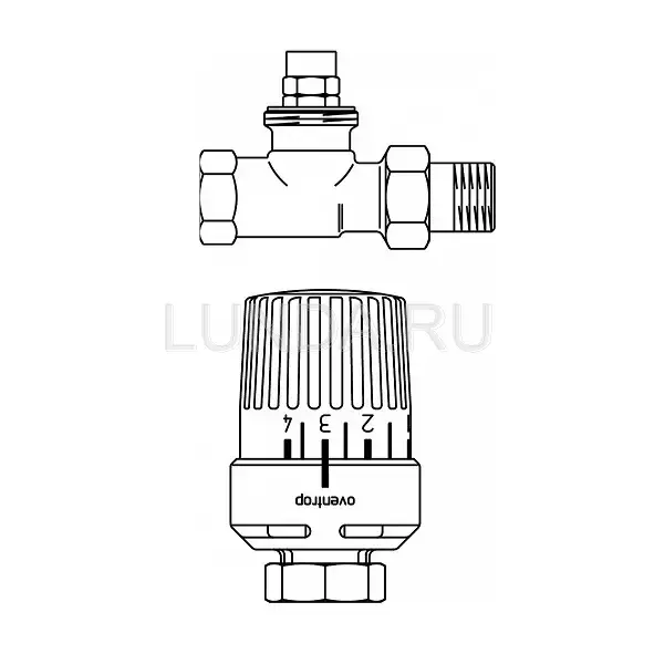 Комплект клапан RTLH проходной Ду15, 1/2", прямой, M30x1,5 с термостатом Uni RTLH, Oventrop