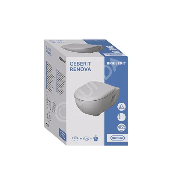 Комплект подвесного унитаза Renova, полузакрытая форма, Rimfree, с сиденьем, Geberit