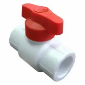 Шаровой кран PPR, полупроходной, сварка/сварка, с красной рукояткой, серый, Valfex