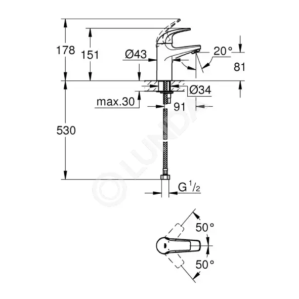 Смеситель BauCurve для раковины, на одно отверстие, Grohe