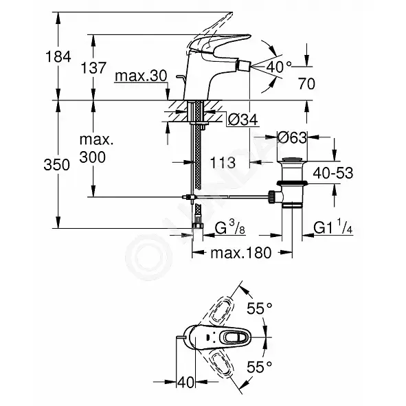 Смеситель для биде Eurostyle new с донным клапаном , Grohe