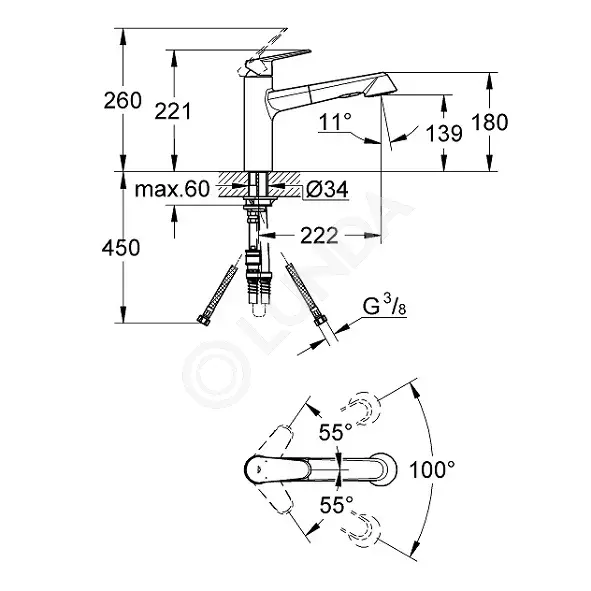 Смеситель Eurodisc Cosmopolitan для мойки, с выдвижной лейкой, однорычажный, Grohe