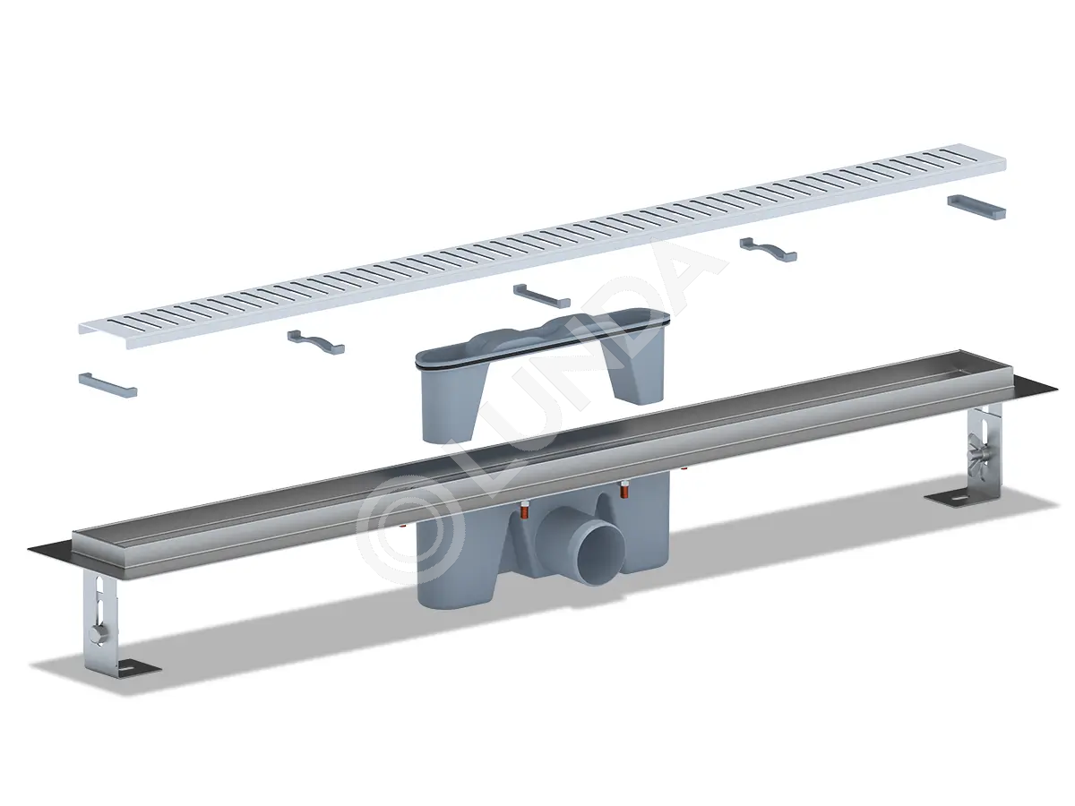 Трап линейный из нержавеющей стали, выпуск 50 мм, решётка Бимс, АНИ Пласт