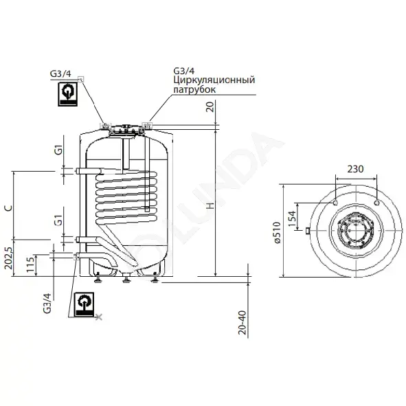 Водонагреватель косвенного нагрева напольный RWH-1110, Rommer